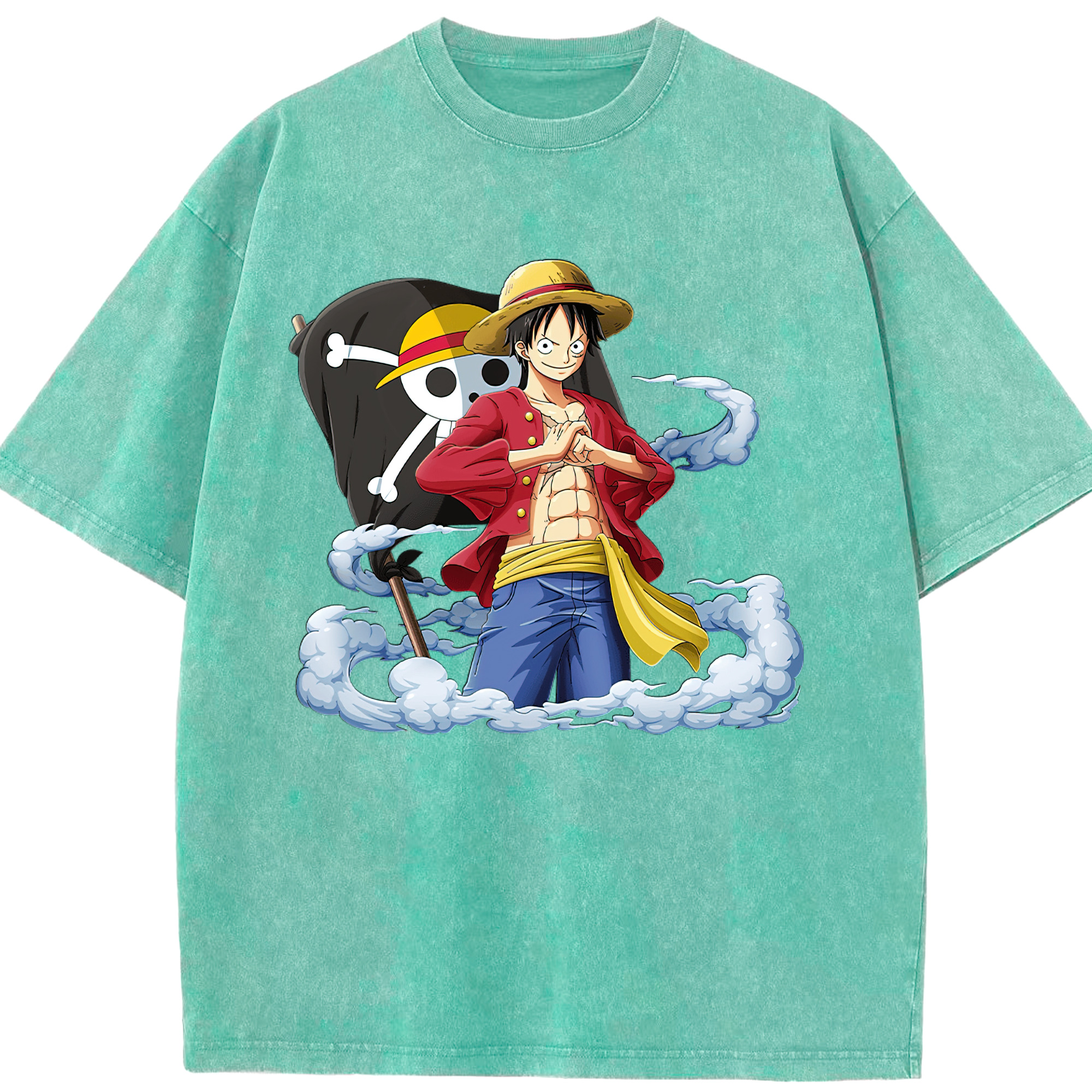 ワンピース モンキー・D・ルフィ ONE PIECE Monkey D. Luffy 綿100% ヴィンテージ風 半袖Tシャツ（フロントプリント）